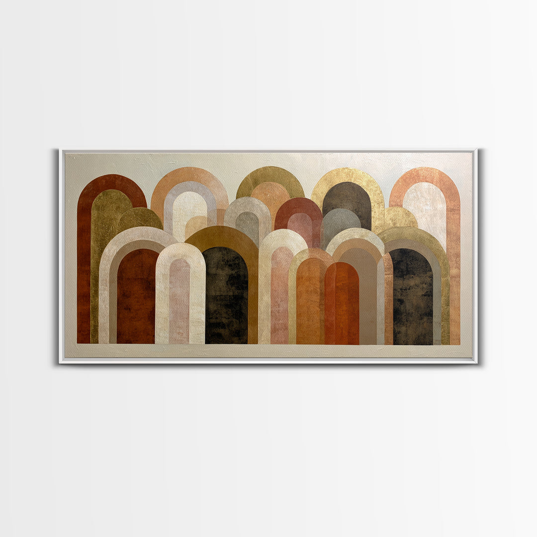Gold Accented Abstract Arches Framed Canvas Print, Master Bedroom, Wall Art Bedroom, Bedroom Decor, Fine Art, Sanctuary, MAS-2x1-100