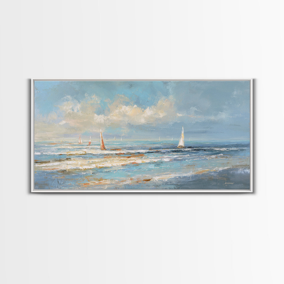 Hotel Coastal Landscape Canvas Print, Master Bedroom, Large Wall Art, Bedroom Decor, Watercolor Art, Sanctuary, Bedroom Prints, MAS-2x1-17