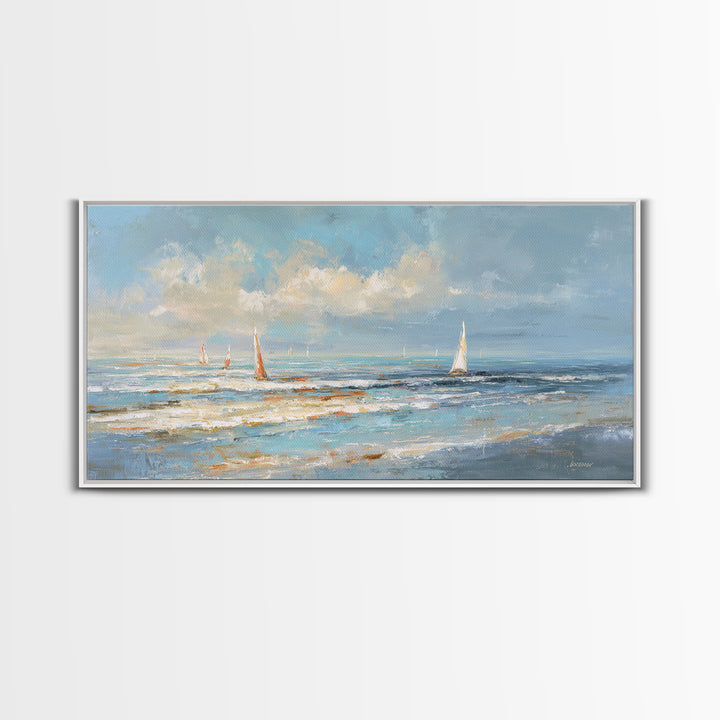 Hotel Coastal Landscape Canvas Print, Master Bedroom, Large Wall Art, Bedroom Decor, Watercolor Art, Sanctuary, Bedroom Prints, MAS-2x1-17