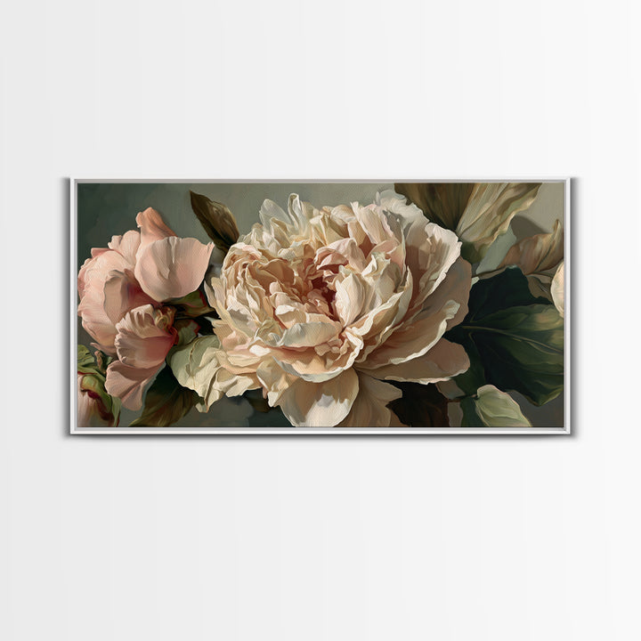 Romantic Neutral Peony Closeup Canvas Print, Master Bedroom, Textured Painting, Bedroom Decor, Fine Art, Sanctuary, Wall Decal, MAS-2x1-22