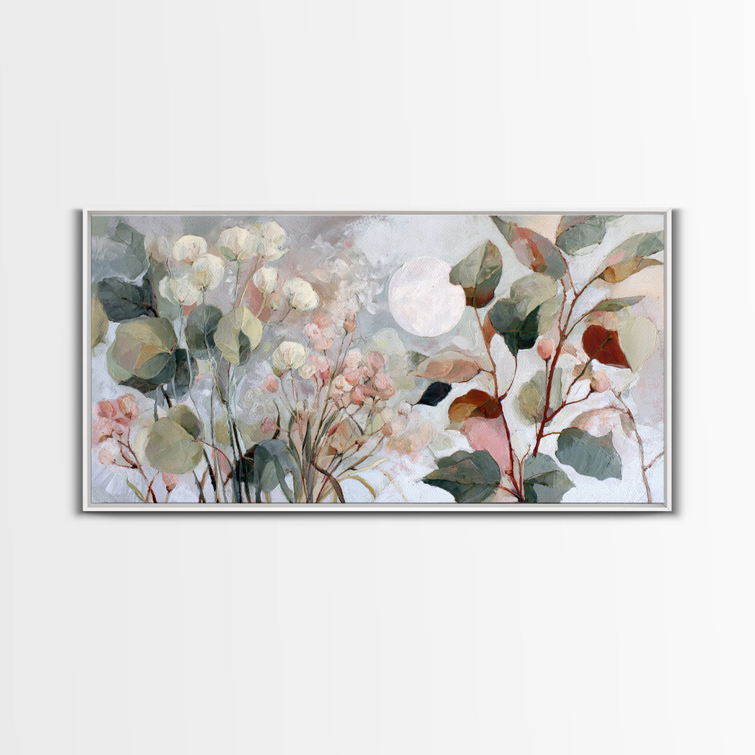 Dreamy Celestial Moon and Botanical Composition Canvas Print, Master Bedroom, Farmhouse Decor, Bedroom Decor, Sanctuary, MAS-2x1-31