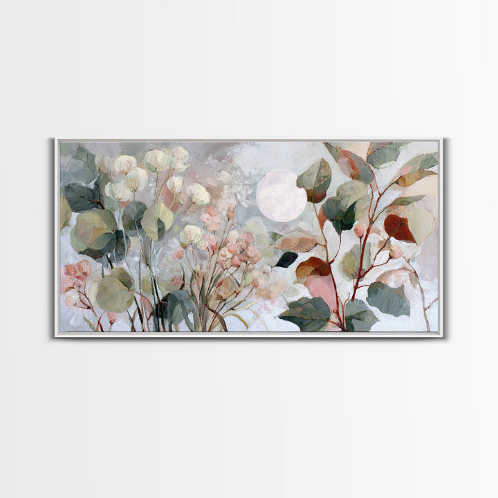 Dreamy Celestial Moon and Botanical Composition Canvas Print, Master Bedroom, Farmhouse Decor, Bedroom Decor, Sanctuary, MAS-2x1-31