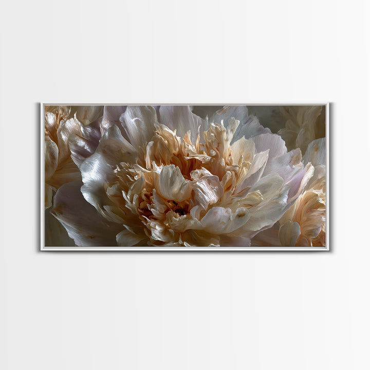 Romantic Neutral Peony Closeup Framed Canvas Print, Master Bedroom, Wall Decor, Bedroom Decor, Sanctuary, Farmhouse Wall Decor, MAS-2x1-46