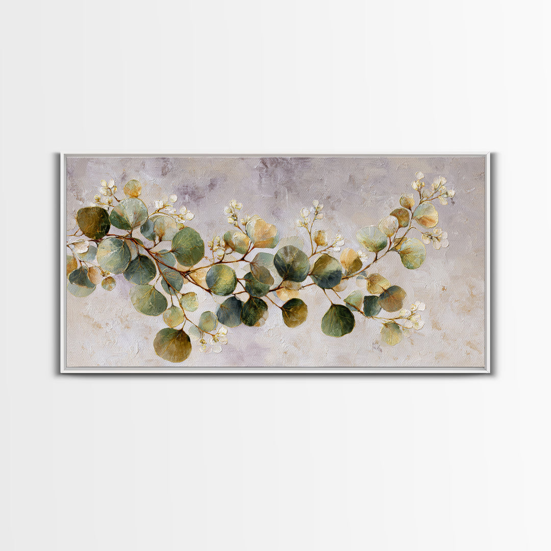 Gentle Eucalyptus Watercolor Branches Framed Canvas Print, Master Bedroom, Farmhouse Wall Art, Bedroom Decor, Oil Painting, MAS-2x1-80