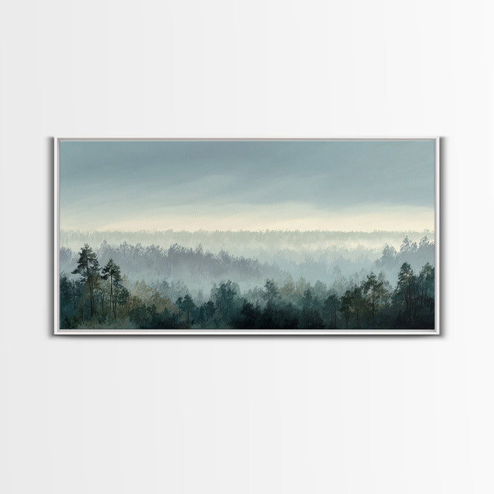 Calm Misty Forest Panorama Framed Canvas Print, Master Bedroom, Wall Decor Bedroom, Bedroom Decor, Fine Art, Sanctuary, MAS-2x1-96