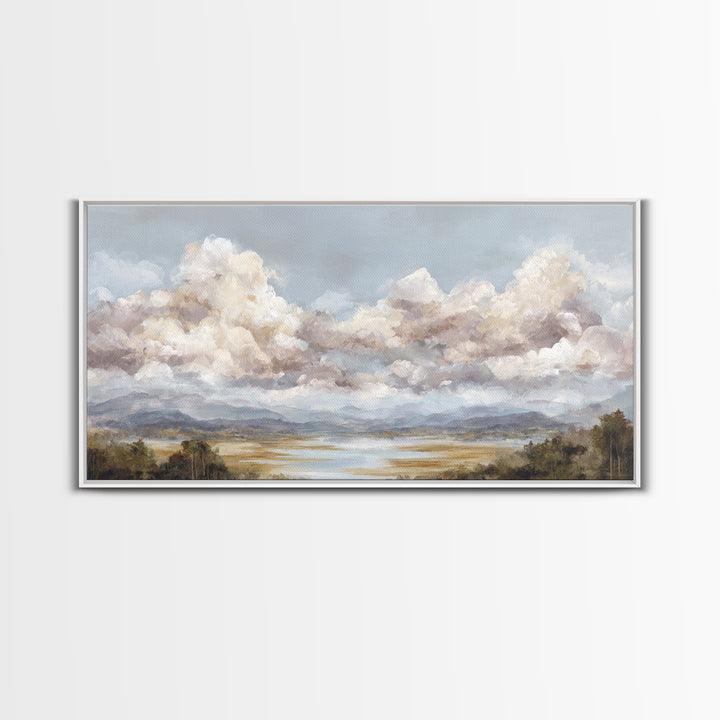 Blush and Taupe Cloudscape Canvas Print, Master Bedroom, Wall Decal, Bedroom Decor, Watercolor Art, Sanctuary, MAS-2x1-98