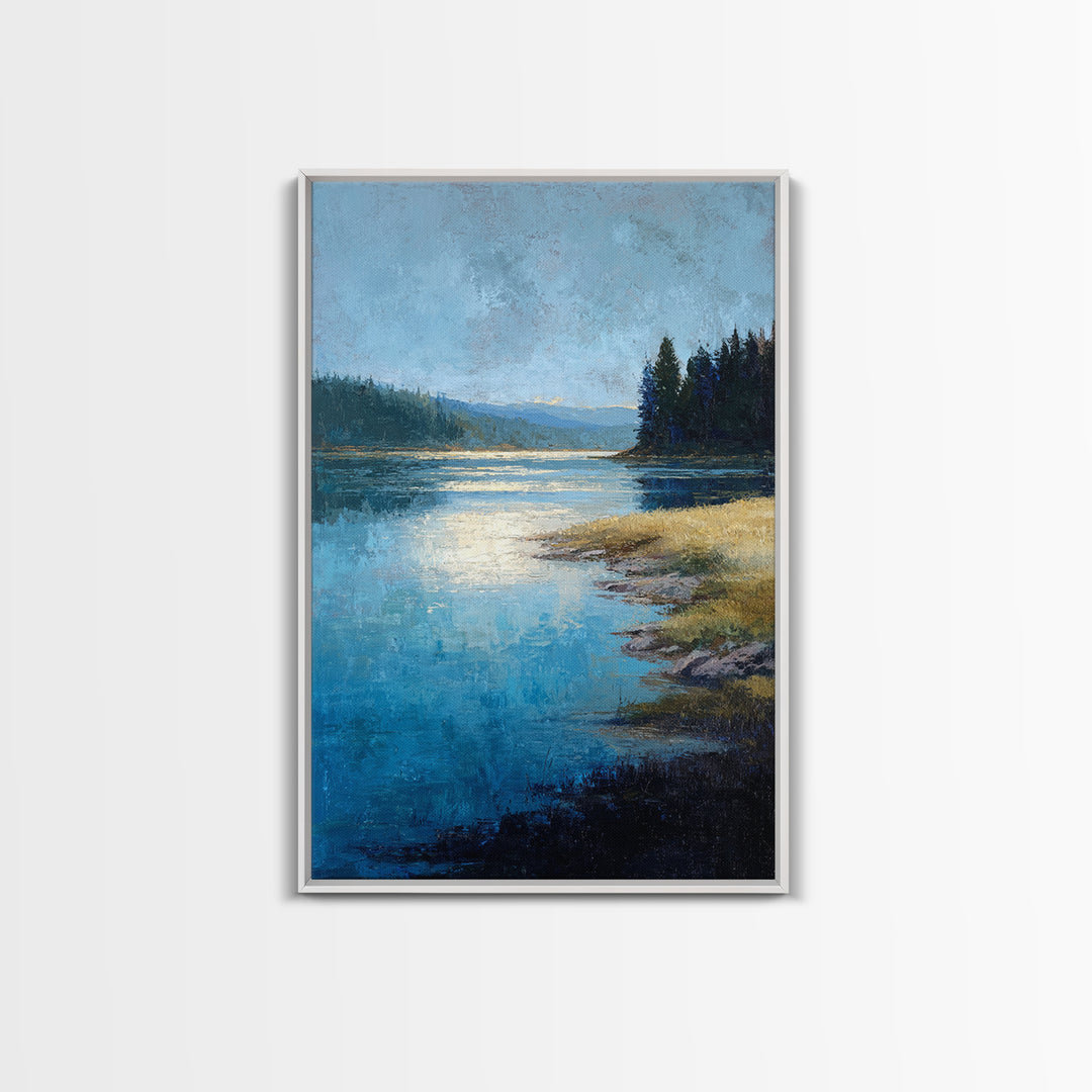 Serene Lake with Pale Morning Reflection Canvas Print, Master Bedroom, Minimalist Decor, Bedroom Decor, Oil Painting, Sanctuary, MAS-2x3-15