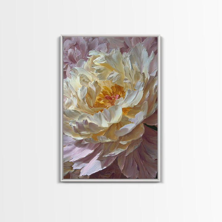 Romantic Neutral Peony Closeup Framed Canvas Print, Master Bedroom, Wall Art Prints, Bedroom Decor, Fine Art, Sanctuary, MAS-2x3-34