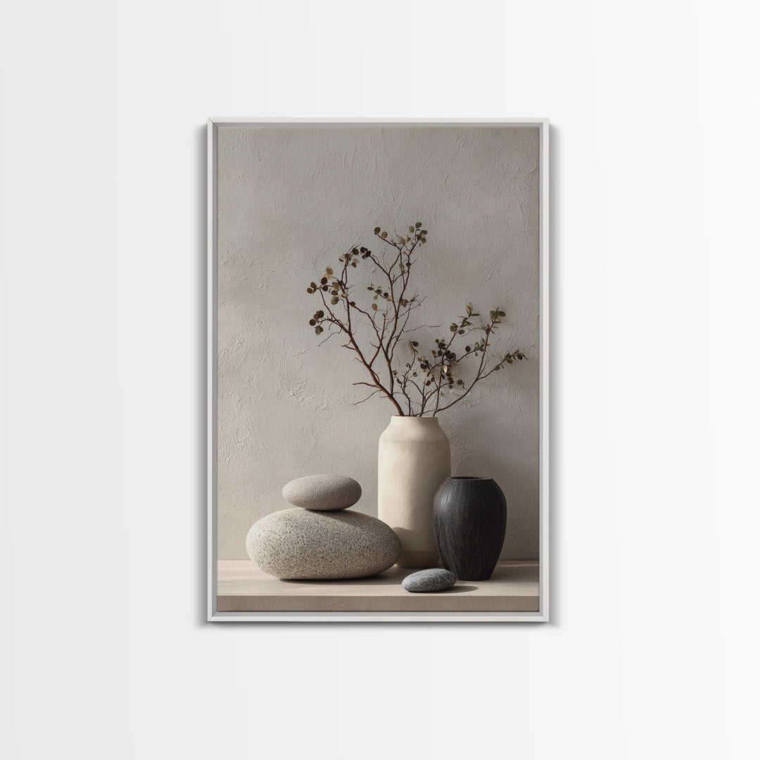Minimal Stone Shapes Framed Canvas Print, Master Bedroom, Bedroom Decor, Abstract Art, Sanctuary, Bedroom Wall Decor, MAS-2x3-48