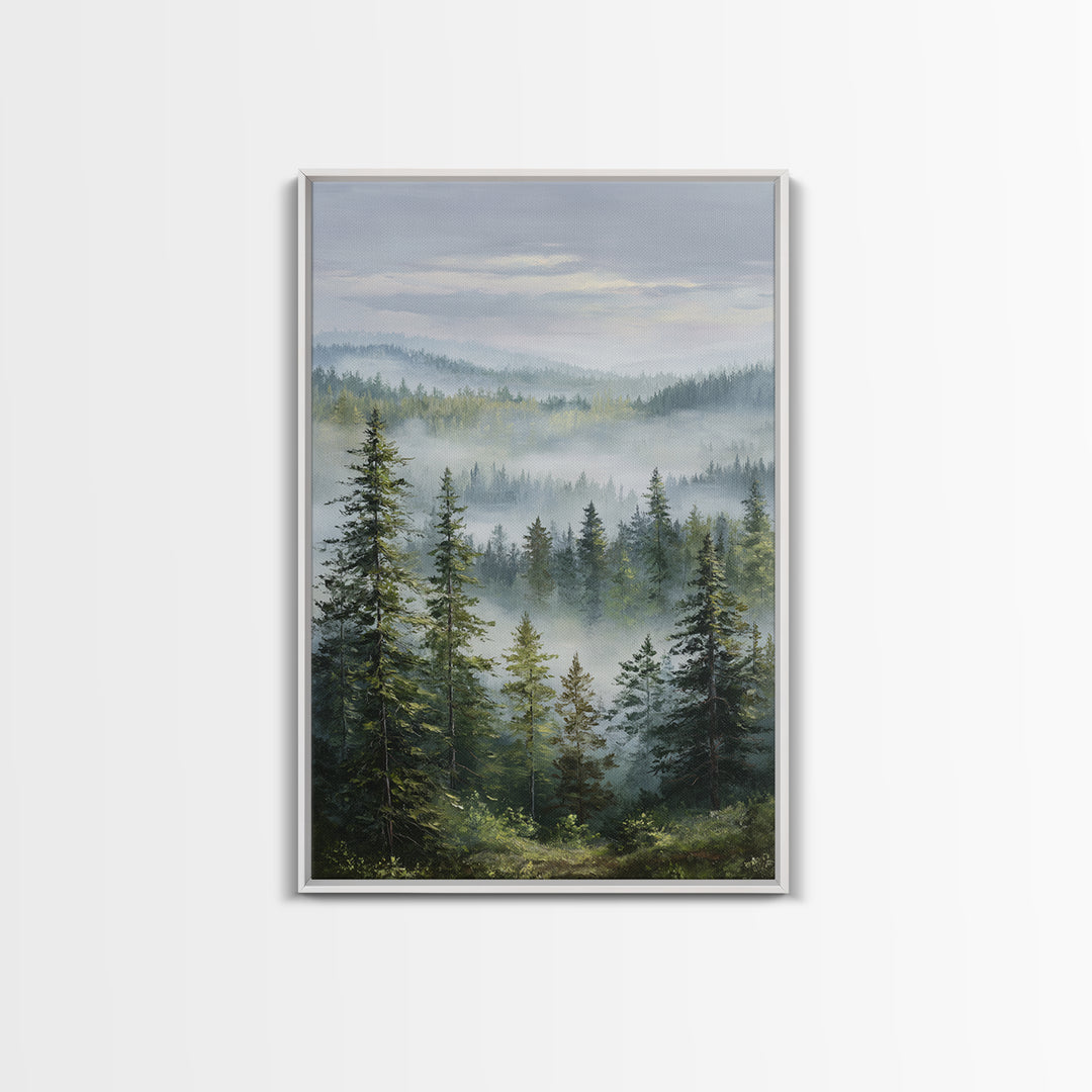 Calm Misty Forest Panorama Framed Canvas Print, Master Bedroom, Printable Art, Bedroom Decor, Sanctuary, Wall Art Bedroom, MAS-2x3-60