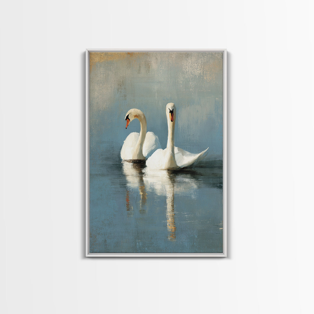 Romantic Swan Pair on Dark Water Canvas Print, Master Bedroom, Farmhouse Wall Art, Bedroom Decor, Fine Art, Sanctuary, MAS-2x3-71