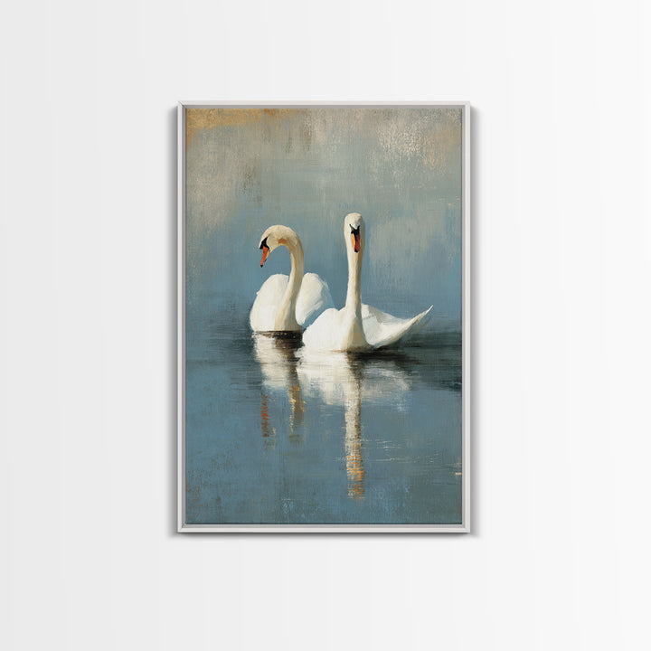 Romantic Swan Pair on Dark Water Canvas Print, Master Bedroom, Farmhouse Wall Art, Bedroom Decor, Fine Art, Sanctuary, MAS-2x3-71