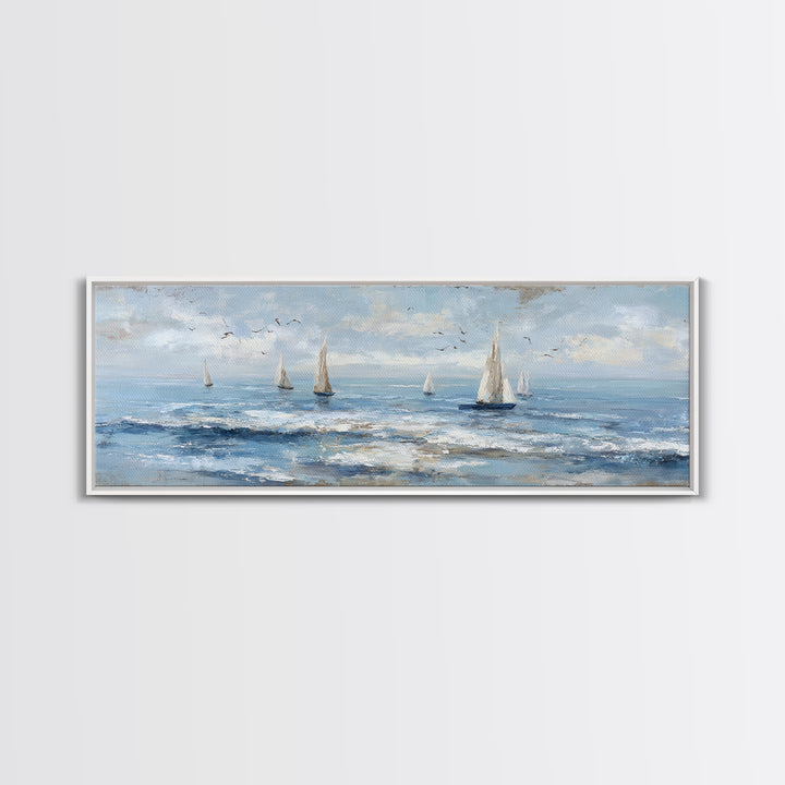 Hotel Coastal Landscape Canvas Print, Master Bedroom, Farmhouse Wall Art, Bedroom Decor, Oil Painting, Sanctuary, MAS-3x1-13