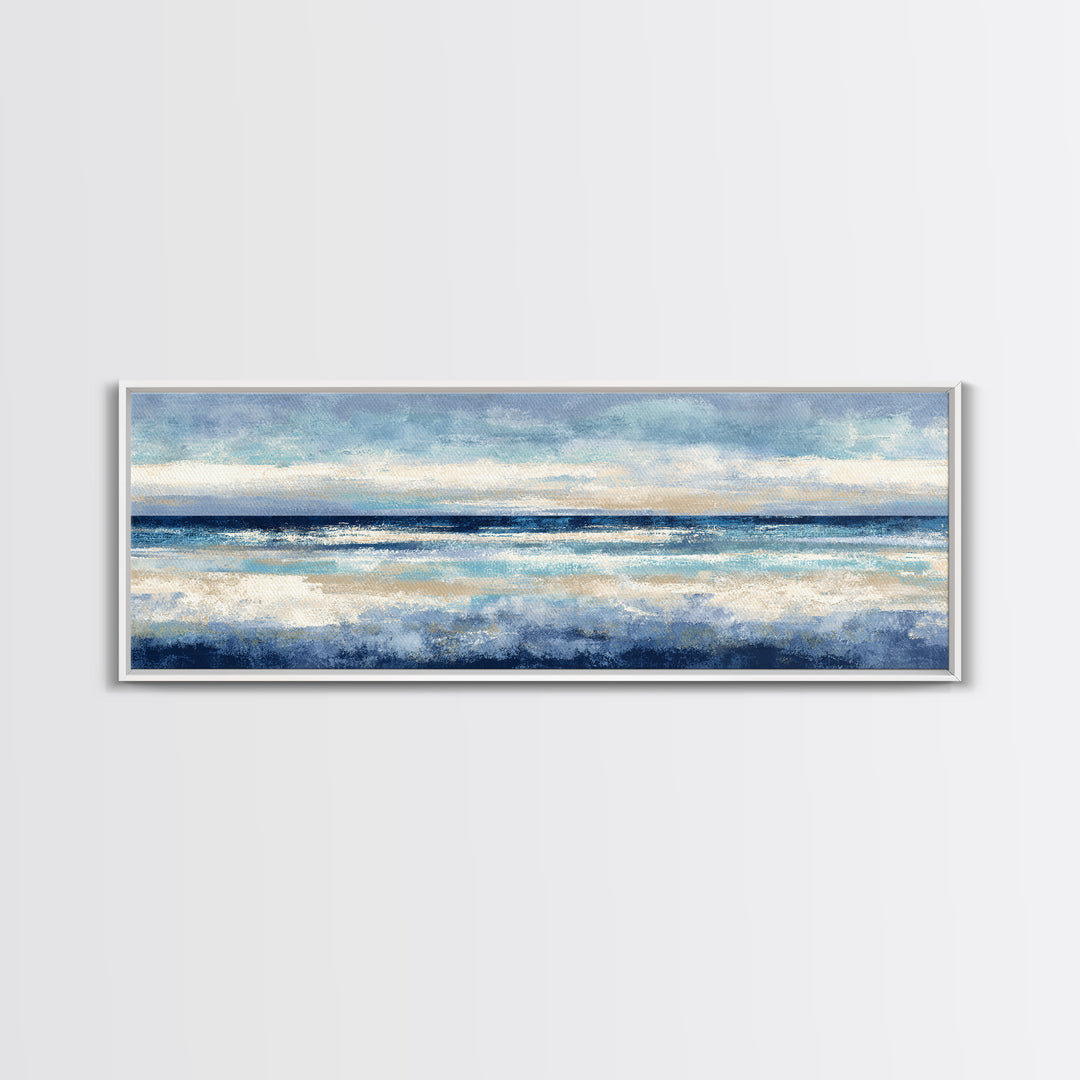 Elegant Moonlit Ocean Horizon Framed Canvas Print, Master Bedroom, Above Bed Wall Art, Bedroom Decor, Fine Art, Sanctuary, MAS-3x1-17