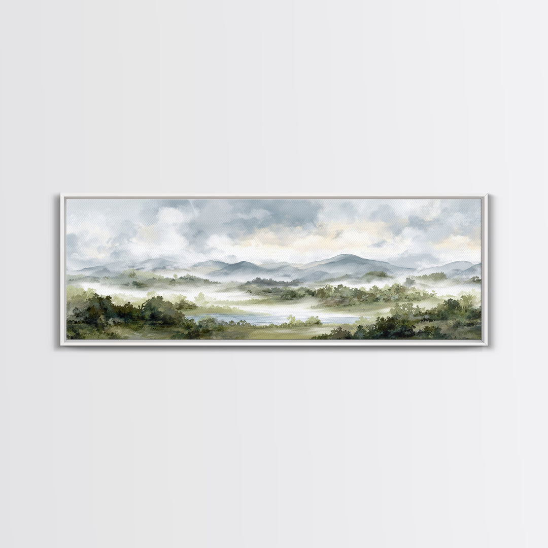 Calm Misty Forest Panorama Canvas Print, Master Bedroom, Above Bed Wall Decor, Bedroom Decor, Oil Painting, Sanctuary, MAS-3x1-20