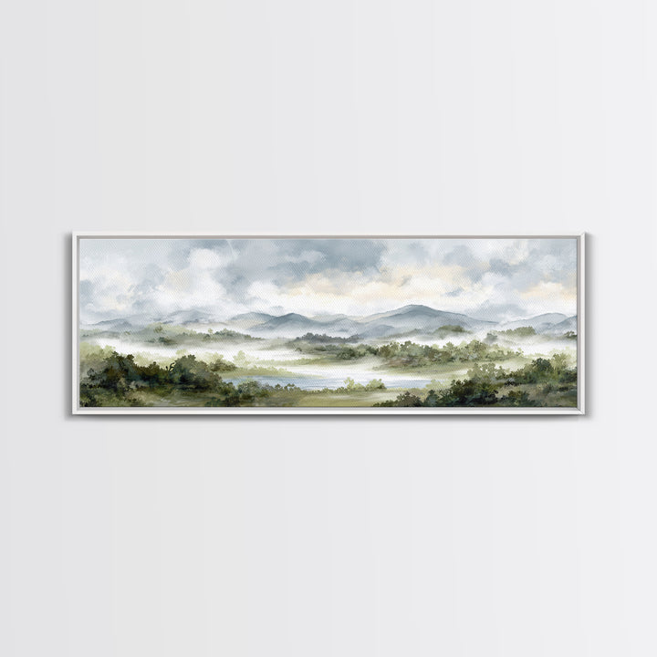 Calm Misty Forest Panorama Canvas Print, Master Bedroom, Above Bed Wall Decor, Bedroom Decor, Oil Painting, Sanctuary, MAS-3x1-20