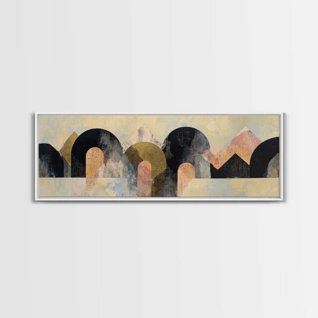 Gold Accented Abstract Arches Canvas Print, Master Bedroom, Vinyl Wall Decal, Bedroom Decor, Abstract Art, Sanctuary, MAS-3x1-24