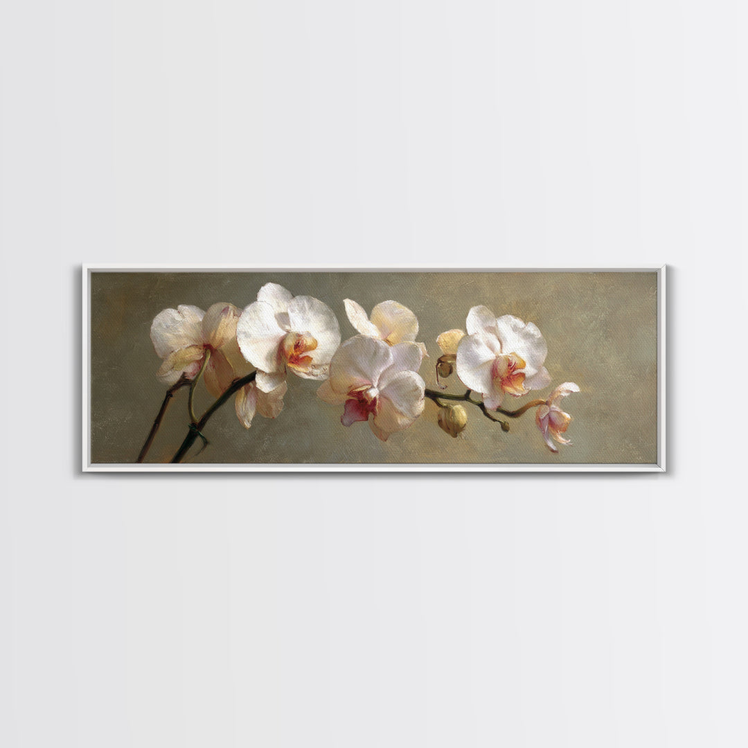 White Orchids Against Warm Gray Background Canvas Print, Master Bedroom, Set of 2 Prints, Bedroom Decor, Abstract Art, MAS-3x1-25