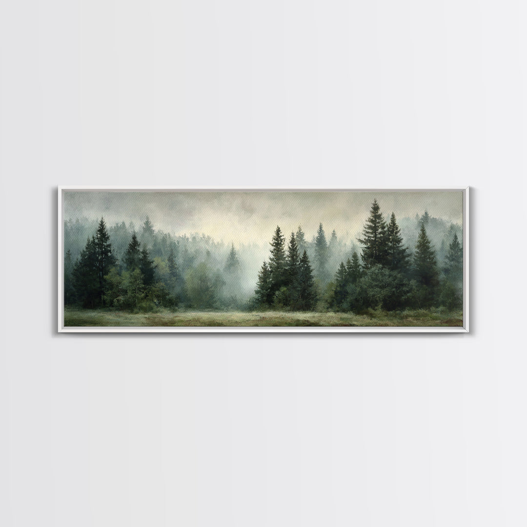 Calm Misty Forest Panorama Framed Canvas Print, Master Bedroom, Modern Decor, Bedroom Decor, Fine Art, Sanctuary, Wall Decor, MAS-3x1-44