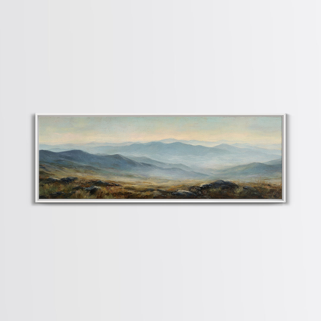 Soft Mountain Ridge Framed Canvas Print, Master Bedroom, Above Bed Wall Decor, Bedroom Decor, Oil Painting, Sanctuary, MAS-3x1-53