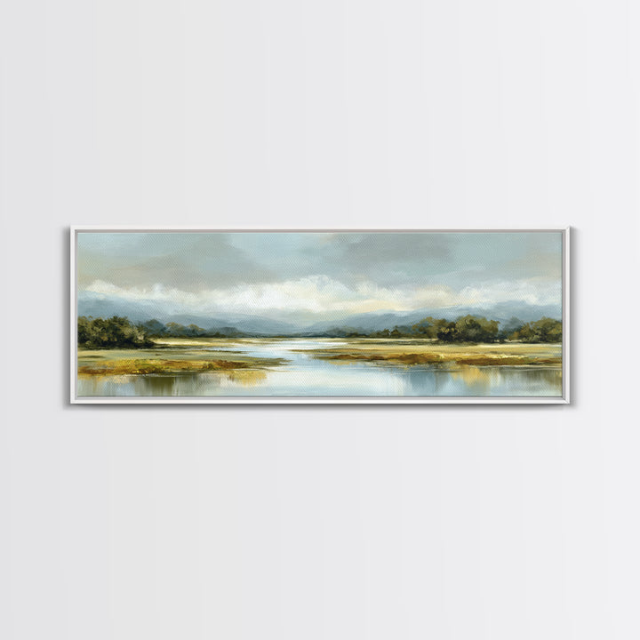 Serene Lake with Pale Morning Reflection Canvas Print, Master Bedroom, Wedding Decor, Bedroom Decor, Fine Art, Sanctuary, MAS-3x1-95