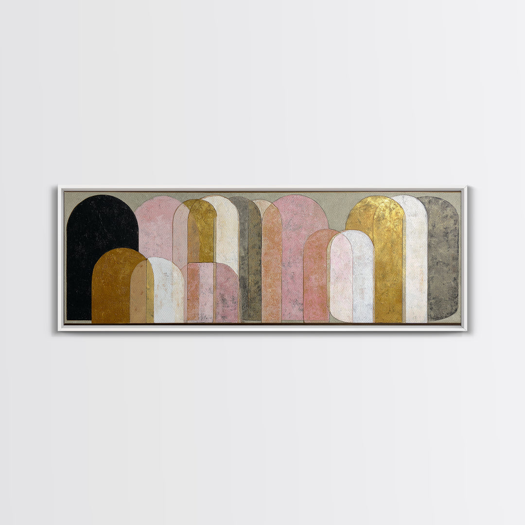 Gold Accented Abstract Arches Canvas Print, Master Bedroom, Textured Painting, Bedroom Decor, Abstract Art, Sanctuary, MAS-3x1-96
