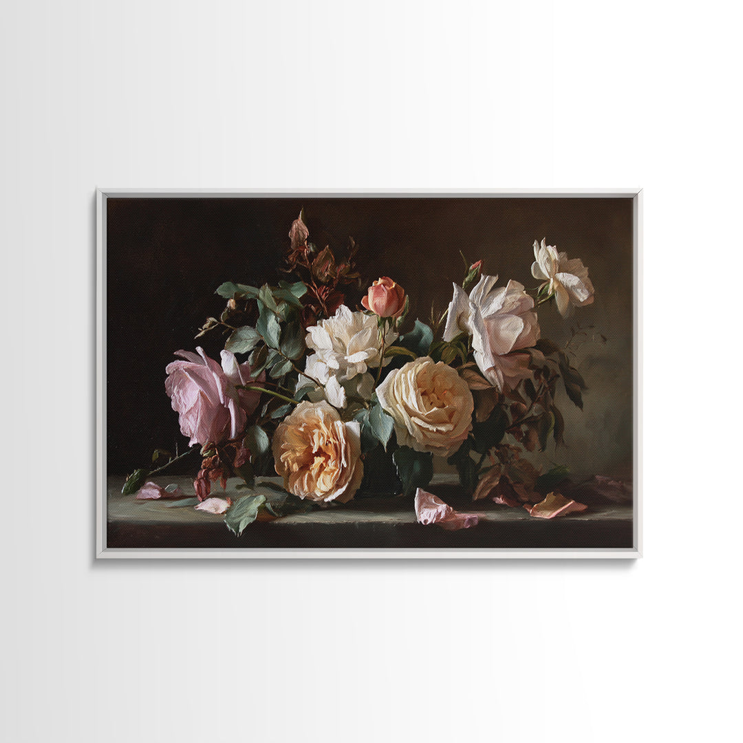 Warm Candlelit Still Life Framed Canvas Print, Master Bedroom, Wall Art, Bedroom Decor, Oil Painting, Sanctuary, MAS-3x2-100