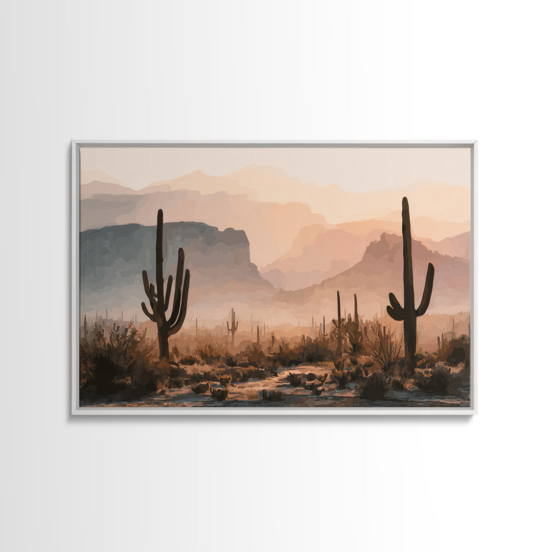 Quiet Desert Dusk Framed Canvas Print, Master Bedroom, Bedroom Wall Art, Bedroom Decor, Oil Painting, Sanctuary, Signs for Home, MAS-3x2-14