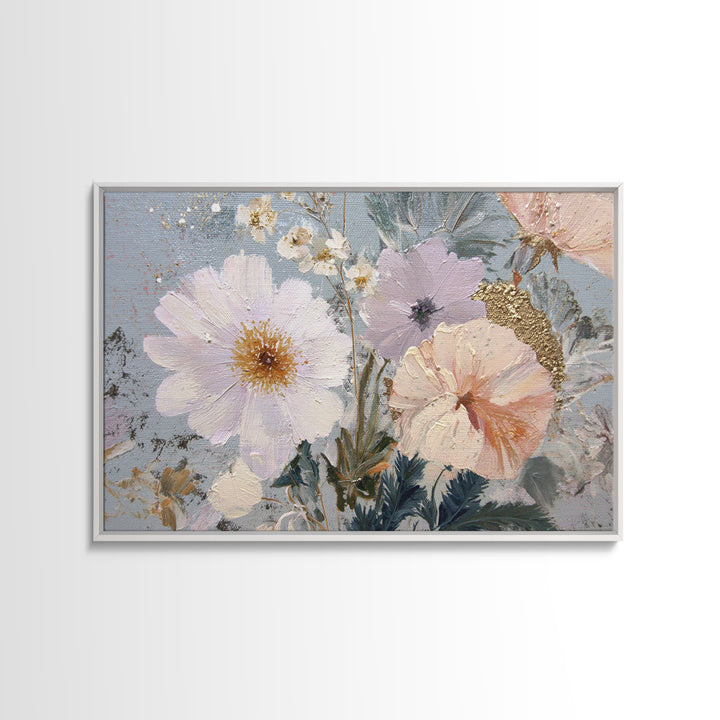 Night Garden with Pale Flowers and Stars Framed Canvas Print, Master Bedroom, Gallery Decor, Bedroom Decor, Fine Art, Sanctuary, MAS-3x2-27
