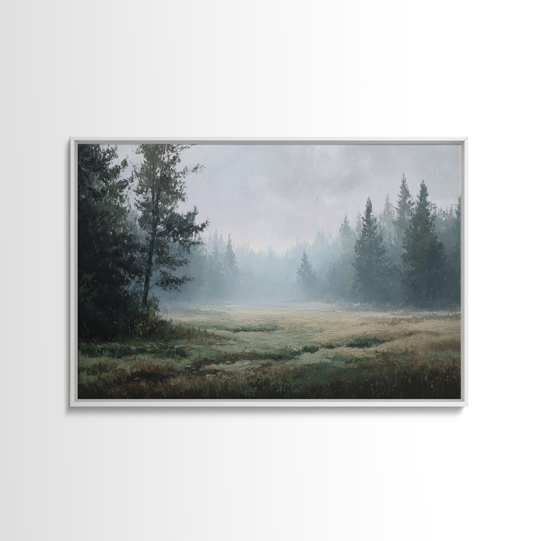 Calm Misty Forest Panorama Canvas Print, Master Bedroom, Above Bed Wall Decor, Bedroom Decor, Oil Painting, Sanctuary, MAS-3x2-32