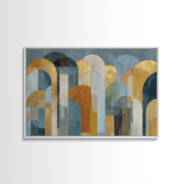 Gold Accented Abstract Arches Framed Canvas Print, Master Bedroom, Vinyl Wall Decal, Bedroom Decor, Abstract Art, Sanctuary, MAS-3x2-36
