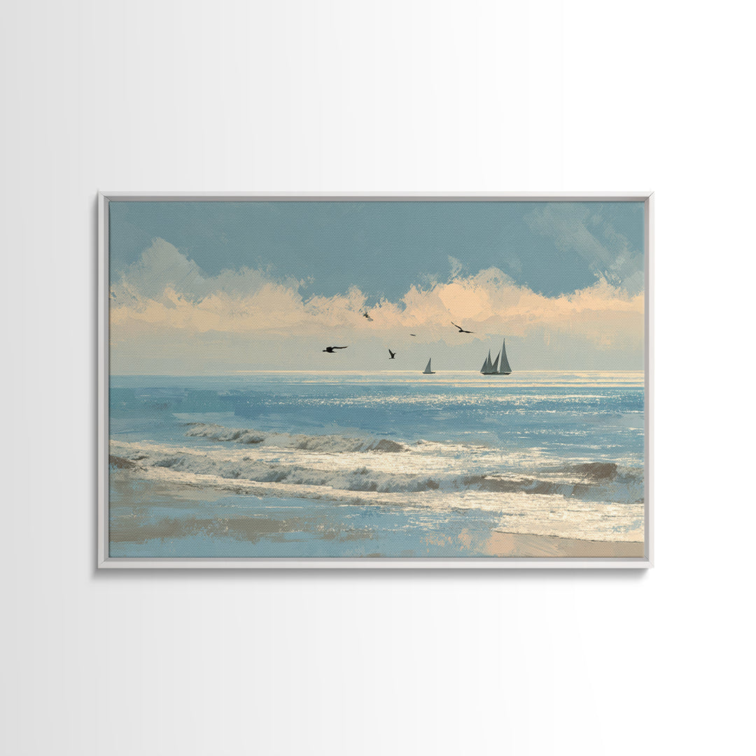 Hotel Coastal Landscape Canvas Print, Master Bedroom, Neutral Decor, Bedroom Decor, Oil Painting, Sanctuary, Home Decor, MAS-3x2-49