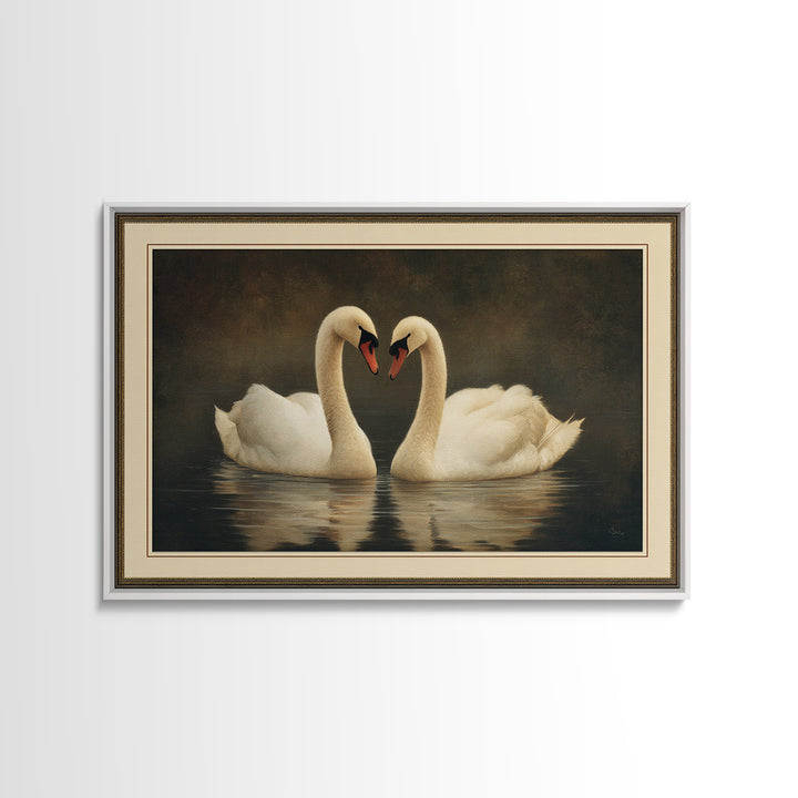 Romantic Swan Pair on Dark Water Canvas Print, Master Bedroom, Wall Decal, Bedroom Decor, Watercolor Art, Sanctuary, MAS-3x2-67