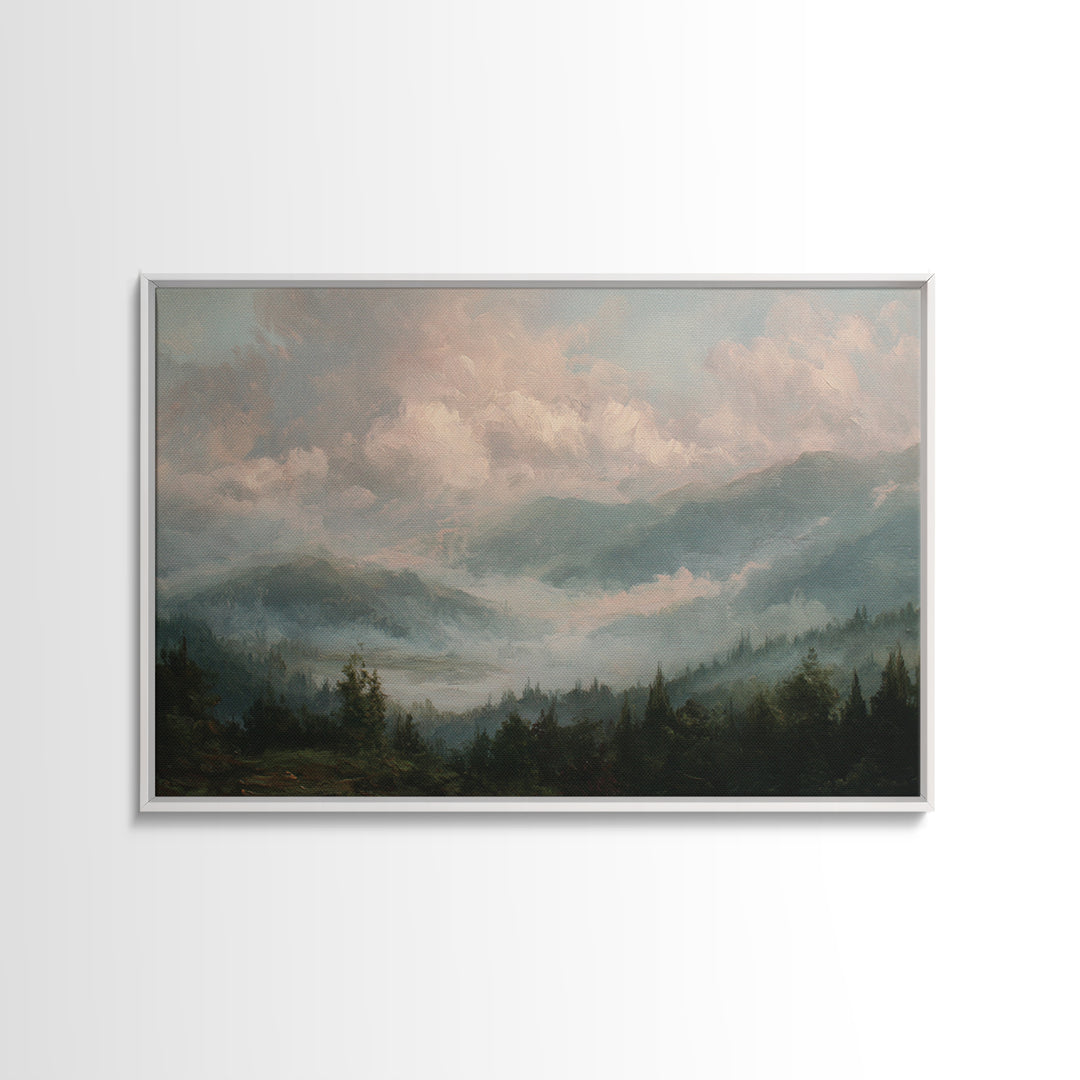 Blush and Taupe Cloudscape Framed Canvas Print, Master Bedroom, Over Bed Wall Art, Bedroom Decor, Oil Painting, Sanctuary, MAS-3x2-82