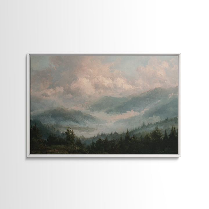 Blush and Taupe Cloudscape Framed Canvas Print, Master Bedroom, Over Bed Wall Art, Bedroom Decor, Oil Painting, Sanctuary, MAS-3x2-82