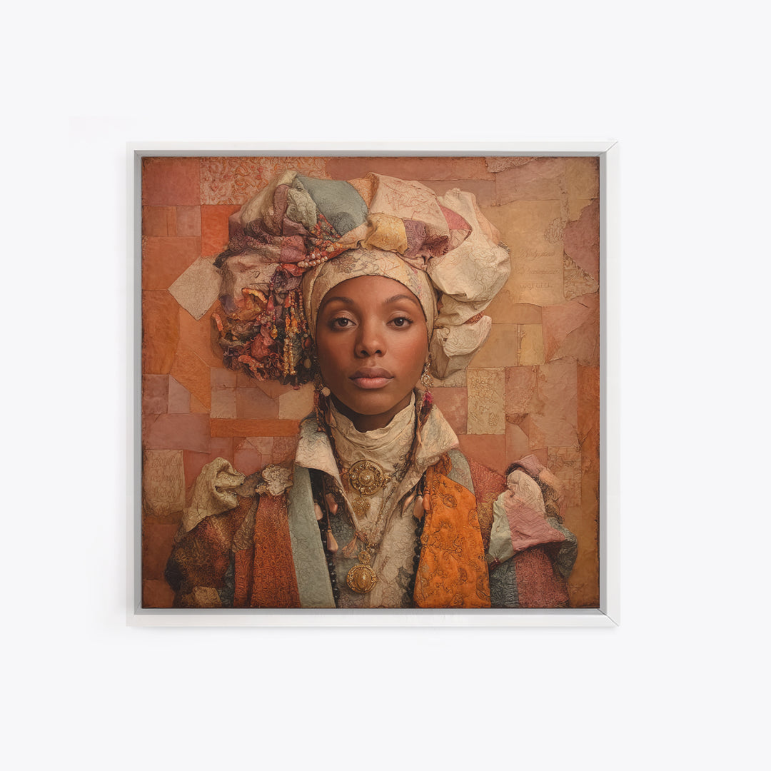 Ornate Portrait with Layered Textiles and Jewels Canvas Print, Maximalist Art, Home Decor, Living Room Decor, Fine Art, Maximal, MAX-1x1-4