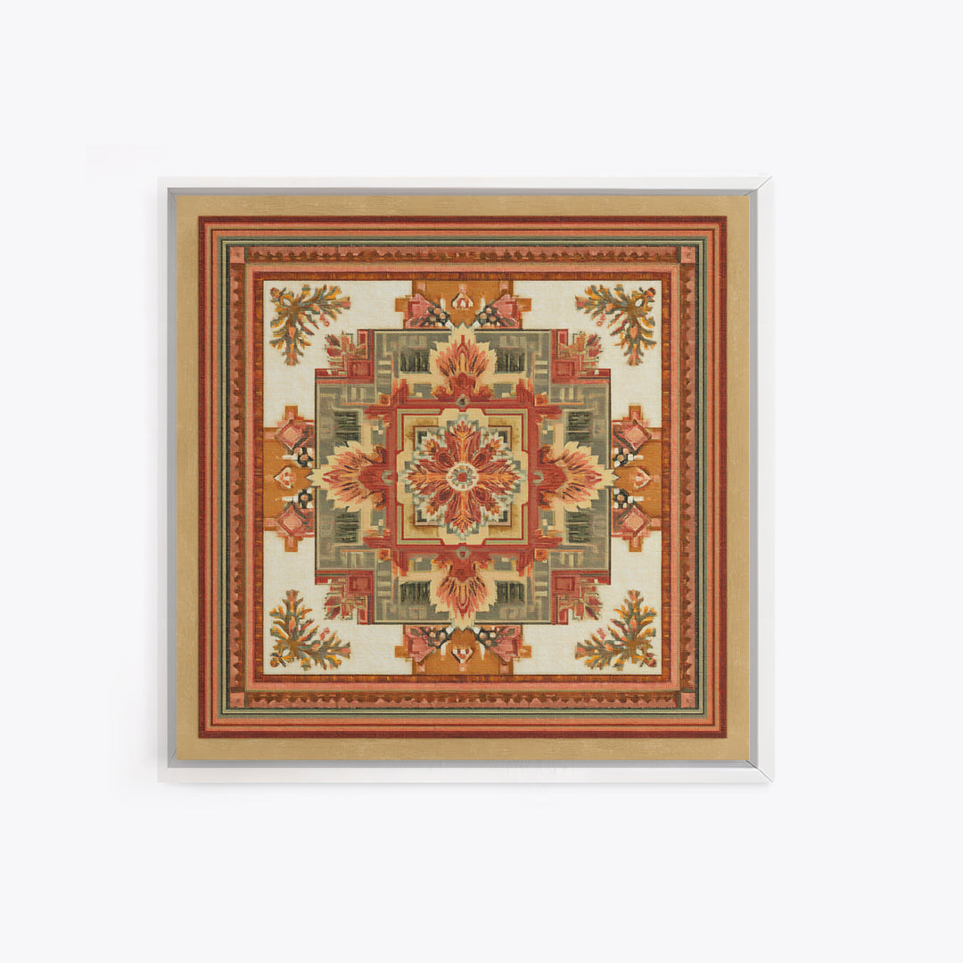 Bohemian Textile Pattern Framed Canvas Print, Maximalist Art, Art Nouveau, Living Room Decor, Maximal, Living Room Wall Art, MAX-1x1-44