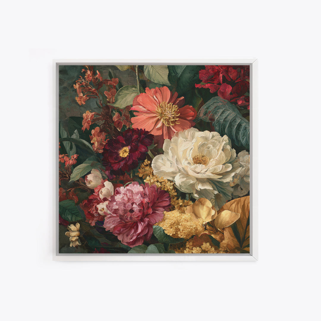 Crowded Botanical Tapestry Framed Canvas Print, Maximalist Art, Digital Print, Living Room Decor, Oil Painting, Maximal, MAX-1x1-7