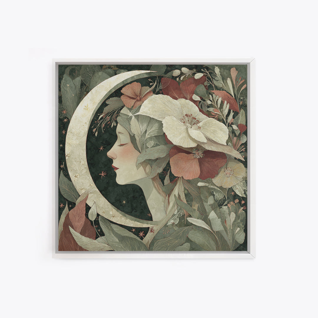 Patterned Moon Goddess Framed Canvas Print, Maximalist Art, Funky Wall Art, Living Room Decor, Fine Art, Maximal, MAX-1x1-72