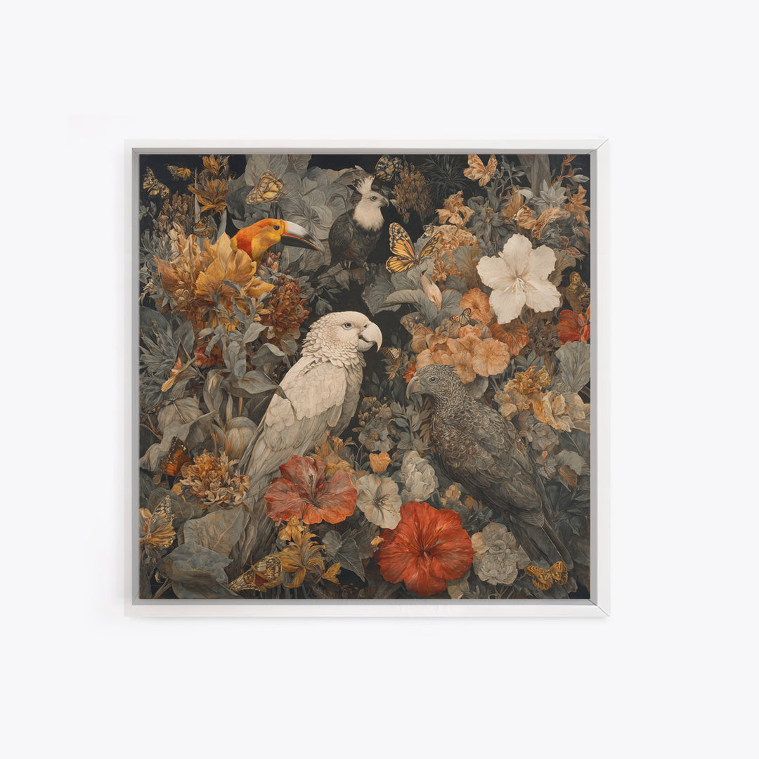 Explosive Floral Jungle Framed Canvas Print, Maximalist Art, Home Decor, Living Room Decor, Fine Art, Maximal, Printable Art, MAX-1x1-73