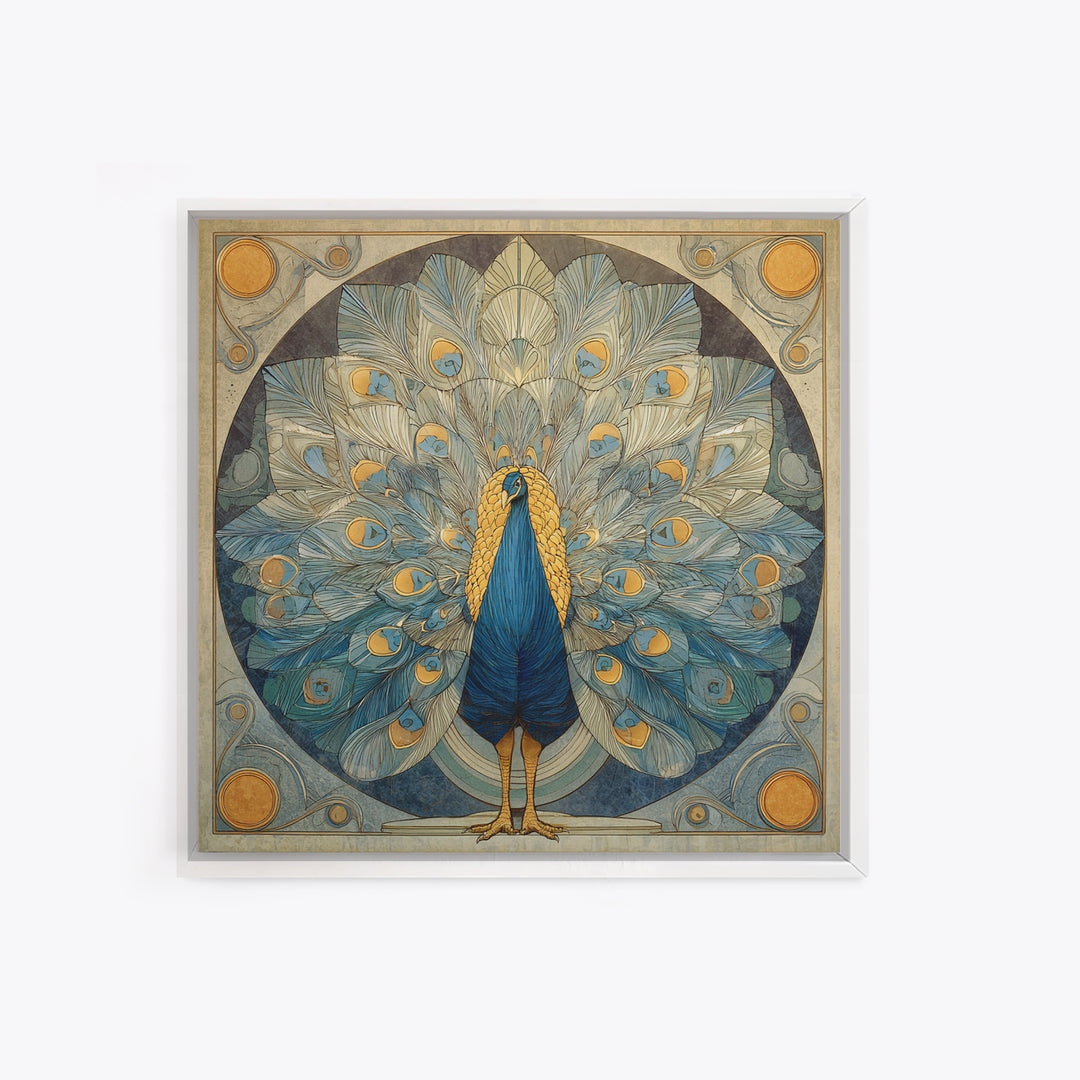 Dramatic Peacock with Oversized Feather Pattern Canvas Print, Maximalist Art, Original Painting, Living Room Decor, Maximal, MAX-1x1-8