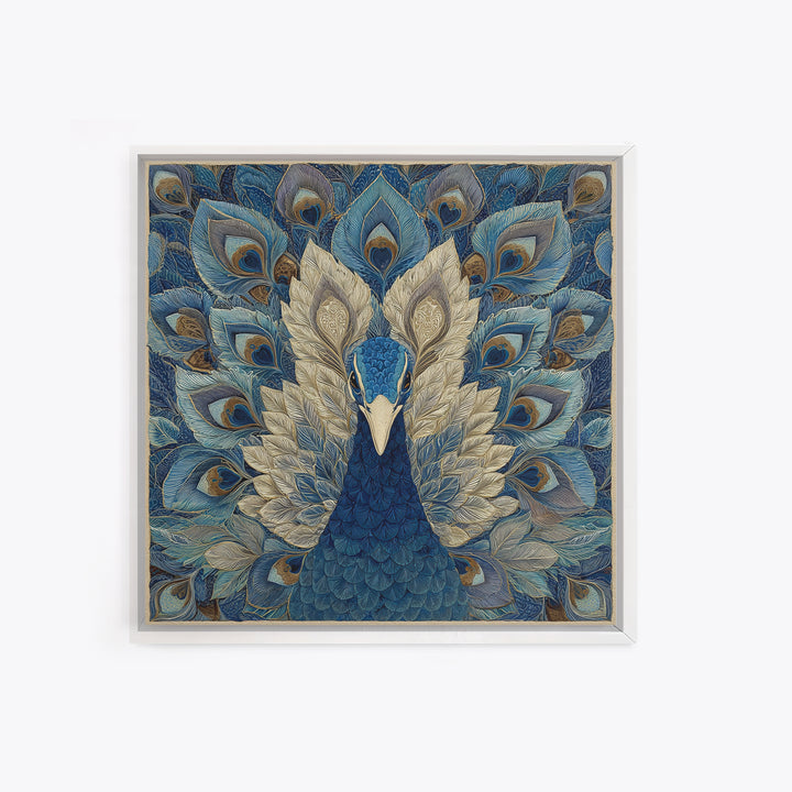 Dramatic Peacock with Oversized Feather Pattern Canvas Print, Maximalist Art, Fine Art Print, Living Room Decor, Maximal, MAX-1x1-80