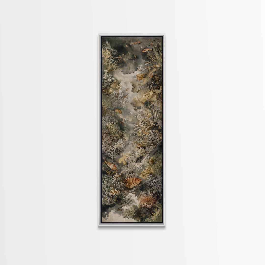 Wild Coral Reef Framed Canvas Print, Maximalist Art, Textured Painting, Living Room Decor, Fine Art, Maximal, Digital Wall Art, MAX-1x3-29