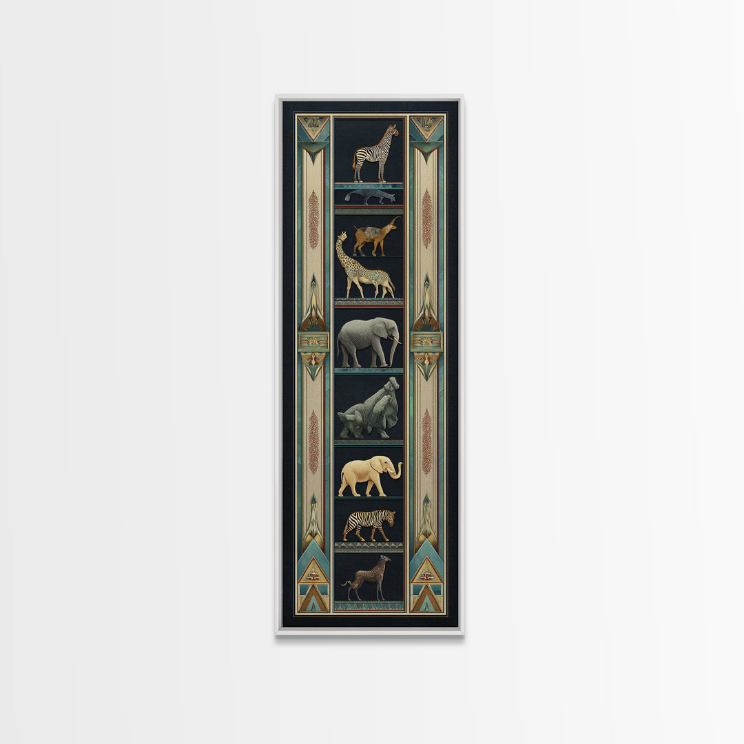 Folk Art Animal Parade Framed Canvas Print, Maximalist Art, Unique Wall Art, Living Room Decor, Oil Painting, Maximal, MAX-1x3-76