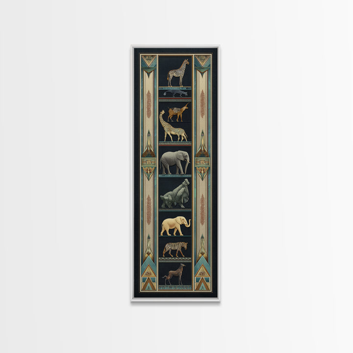 Folk Art Animal Parade Framed Canvas Print, Maximalist Art, Unique Wall Art, Living Room Decor, Oil Painting, Maximal, MAX-1x3-76