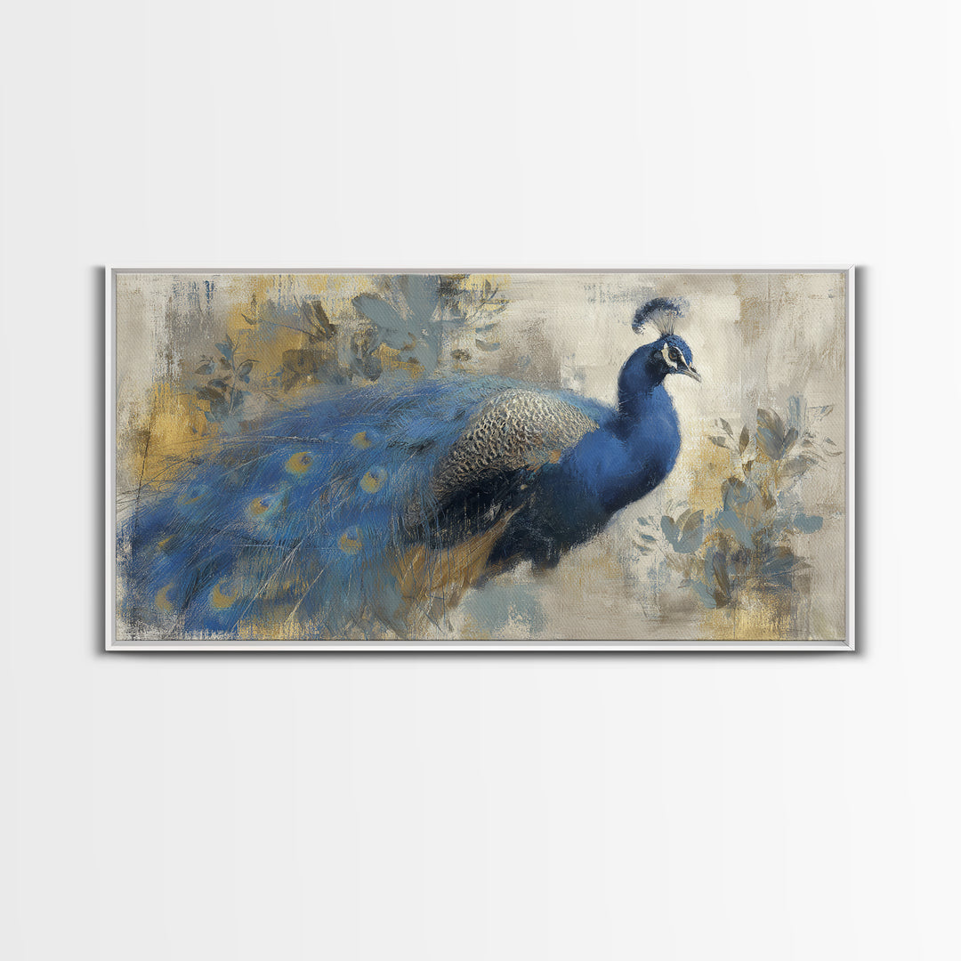 Dramatic Peacock with Oversized Feather Pattern Canvas Print, Maximalist Art, Modern Wall Art, Living Room Decor, Maximal, MAX-2x1-100