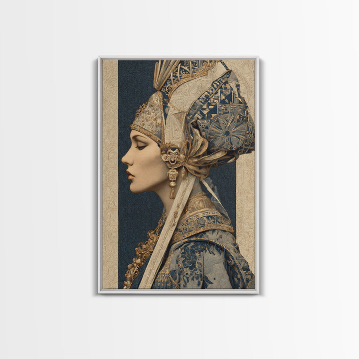 Ornate Portrait with Layered Textiles and Jewels Canvas Print, Maximalist Art, Printable Wall Art, Living Room Decor, Maximal, MAX-2x3-12
