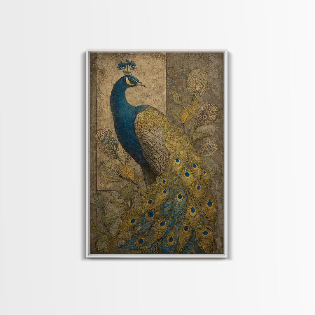 Dramatic Peacock with Oversized Feather Pattern Canvas Print, Maximalist Art, Gallery Decor, Living Room Decor, Maximal, MAX-2x3-16