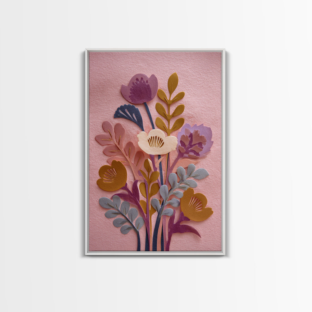 Matisse Inspired Cutouts with Vivid Floral Motifs Framed Canvas Print, Maximalist Art, Home Decor, Living Room Decor, Maximal, MAX-2x3-18