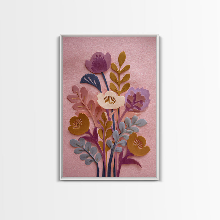 Matisse Inspired Cutouts with Vivid Floral Motifs Framed Canvas Print, Maximalist Art, Home Decor, Living Room Decor, Maximal, MAX-2x3-18